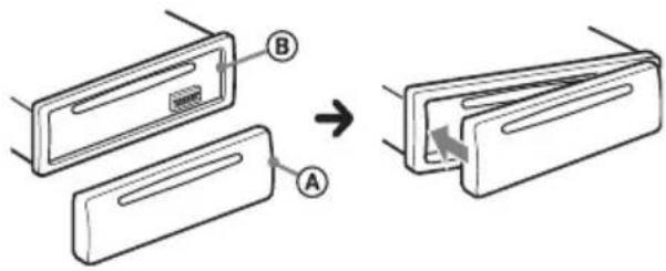 Diagram showing two labeled parts (A and B) transforming into a folded or compressed container, with an arrow indicating the process.