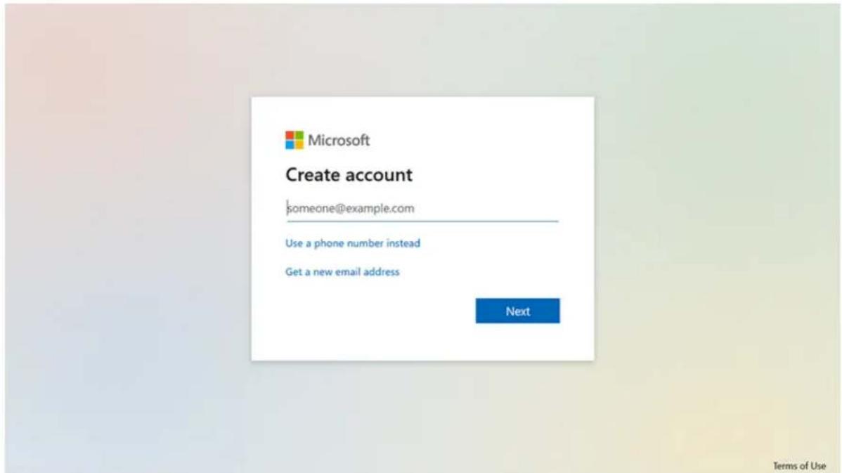 Microsoft Create account someone@example.com Use a phone number instead Get a new email address Next Terms of Use