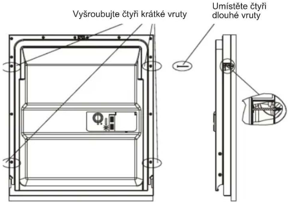 Vyšroubujte čtyři krátké vruty Umístěte čtyři dlouhé vruty