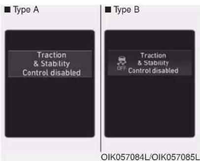 Type A Traction & Stability Control disabled Type B OFF Traction & & Stability Control disabled OIK057084L/OIK057085L