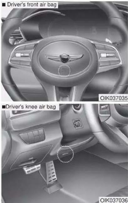 Driver's front air bag ■Driver's knee air bag OIK037035 ■Driver's knee air bag OIK037036