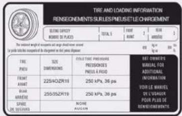 TIRE AND LOADING INFORMATION RENSGEMENTS SURLES PREUS ETLE CHARGEMENT BEANS DIRECTLY RUMBER DE PLAZO TOTAL 5 FIRE 1 2 3 AUXE AMERIE H H H H H H H H H H H H H H H H H H H H H H H H H H H H H H H H H H H H H H H H H H H H H H H H H H MINTERS PRETANTES PRESTUCTIONS PRESSURES PRESS A FLOOD 225/40ZRH19 250 KPa, 36 psi CARAR METER 255/55ZH19 250 KPa, 36 psi SPARE NONE DE SECTIONS AUQUIN