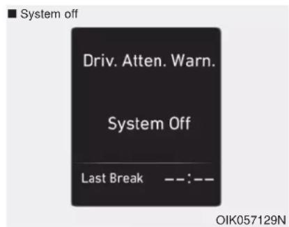■ System off Driv. Atten. Warn. System Off Last Break --:-- OIK057129N