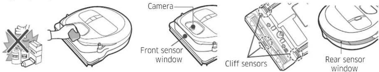 Camera Front sensor window Cliff sensors Rear sensor window