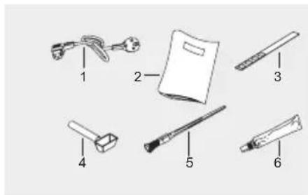 Diagram showing six labeled medical or laboratory equipment items with numbered labels