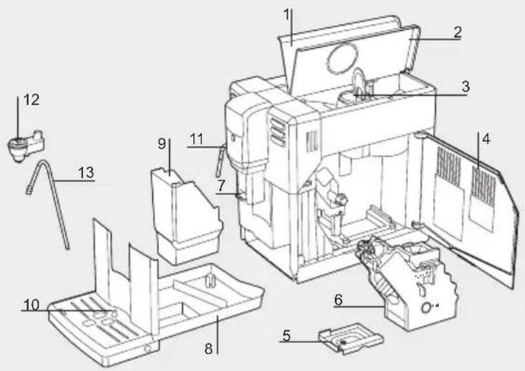 Exploded view diagram of a mechanical device with numbered components for identification