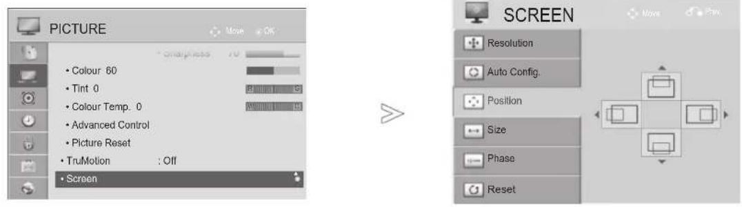 LG 55LX950N - Adjustment for screen Position, Size, Phase - 1