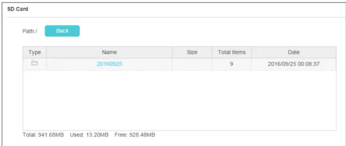 SD Card Path: Back Type Name Size Total Items Date 20160925 9 2016/09/25 00:08:37 Total: 941.68MB Used: 13.20MB Free: 928.48MB