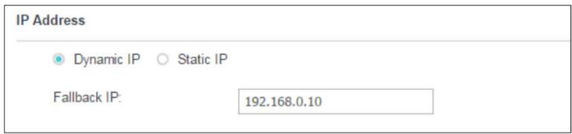 IP Address Dynamic IP Static IP Fallback IP: 192.168.0.10