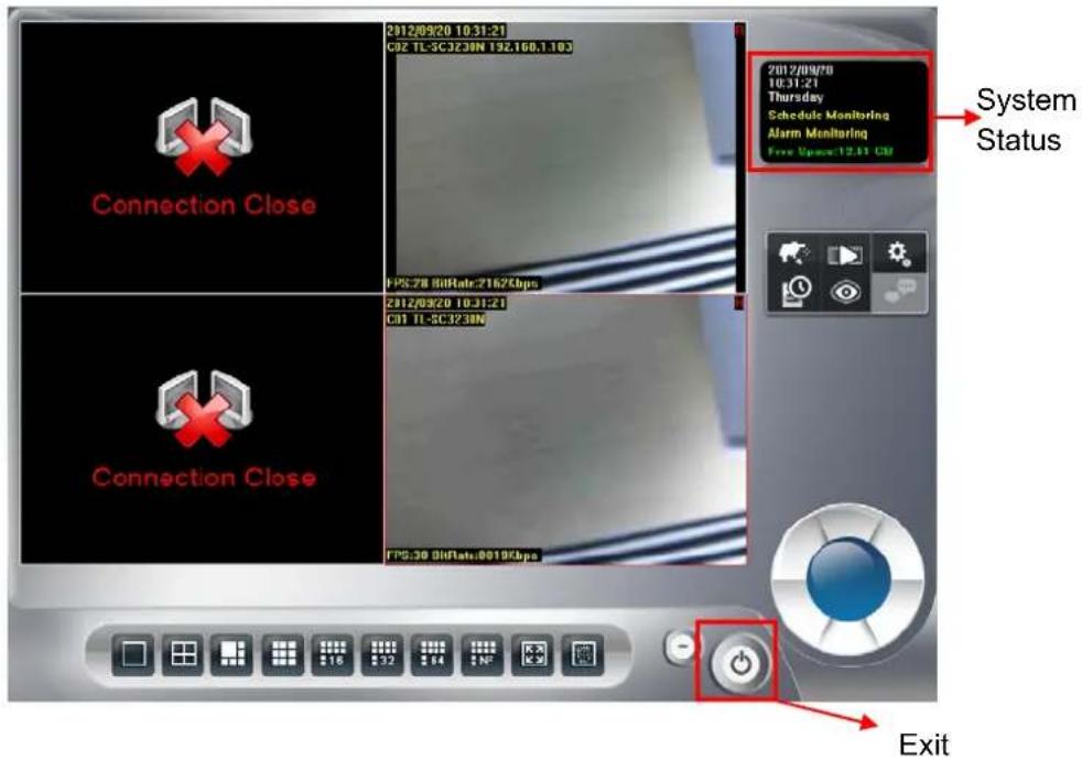Connection Close 2012/09/20 10:31:21 C02 TL-SCJ238N 192.160.1.103 FP5.78 BitRate:2167Gbps 2012/09/20 10:31:21 C01 TL-SCJ238N FP5.30 BitRate:0019Gbps 2012/09/20 10:31:21 Schedule Monitoring Alarm Monitoring Free Upside:12.81 CM System Status Connection Close Exit
