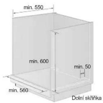 min. 550 min. 600 min. 50 min. 560 Dolní skříňka