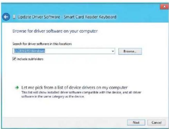 Update Driver Software - Smart Card Reader Keyboard Browse for driver software on your computer Search for driver software in this location: 50 DRIVERS:Windows Browse... Include subfolders Let me pick from a list of device drivers on my computer This list will show installed driver software compatible with the device, and all driver software in the same category as the device. Next Cancel