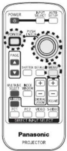 POWER INPUT SELECT AUTO SETUP POWER PUMS POTINTER PUSH LINDER PAGE SHUTTER DELAU MENU MULTIREE SELECT INDEX WINDOW + - DECIAU ZOOM VOLUME PC1 PC2 VIDEO 5VIDEO DIRECT INPUT SELECT Panasonic PROJECTOR