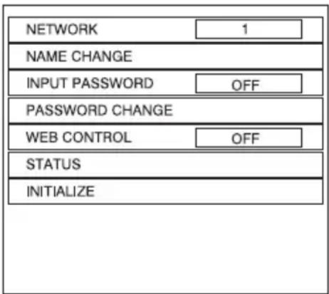 NETWORK 1 NAME CHANGE INPUT PASSWORD OFF PASSWORD CHANGE WEB CONTROL OFF STATUS INITIALIZE