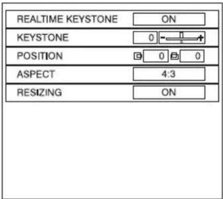REALTIME KEYSTONE ON KEYSTONE 0 POSITION 0 0 ASPECT 4:3 RESIZING ON