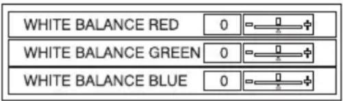 WHITE BALANCE RED 0 = 0 WHITE BALANCE GREEN 0 = 0 WHITE BALANCE BLUE 0 = 0