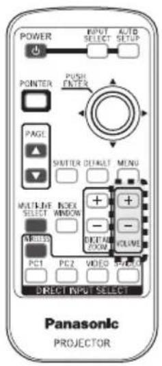 POWER POTUT OUTPUT SELECT AUTO SETUP POWER POTUT PUSH ENTER PAGE SHUTER DEFAULT MENU MULTIPLE RESET SELECT RACK HINDON ORANGE PC1 PC2 VIDEO VOLUME DIRECT INPUT SELECT Panasonic PROJECTOR