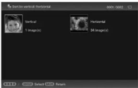 Sort by vertical /horizontal 0001 /0002 Vertical 1 image(s) Horizontal 34 image(s) 取消重置 ENTER Select BACK Return
