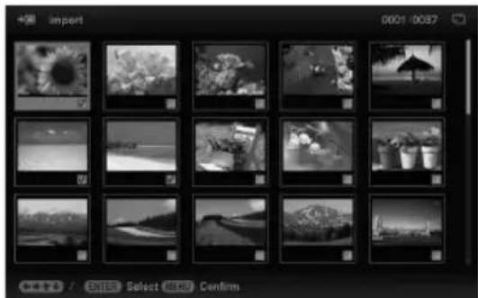 SONY DPF-A700 - Press ←/→ to select the ☐ (Editing) tab, select [Import] with ↓/↑, and press ENTER. - 4