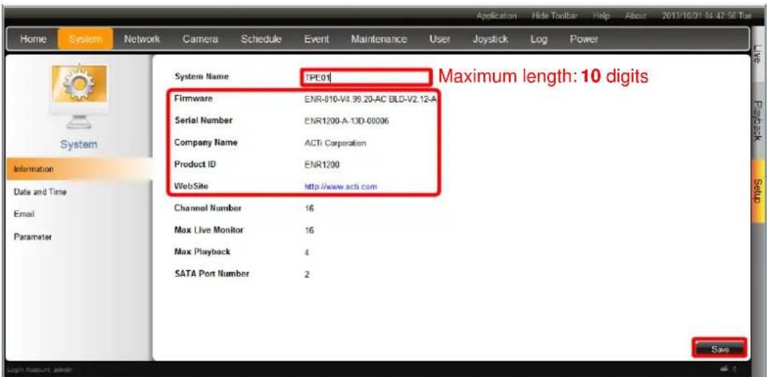 ACTi ENR-110 - Set System Name - 2