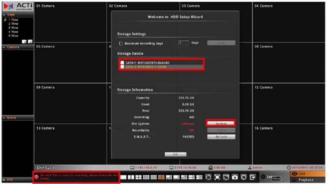 ACTi ENR-110 - Step 2: Format the Hard Disks - 1