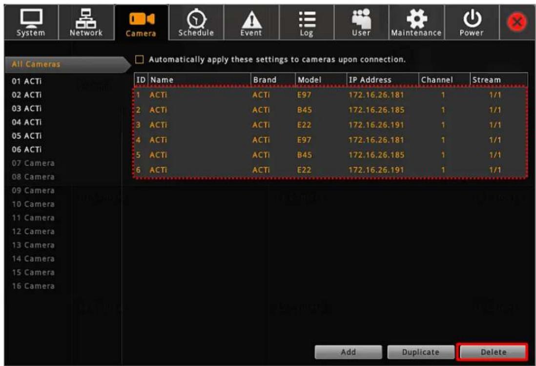 ACTi ENR-110 - Delete Cameras - 1