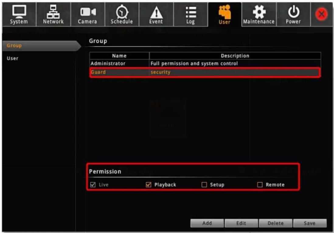ACTi ENR-110 - Click "Save" to save the group settings. - 1