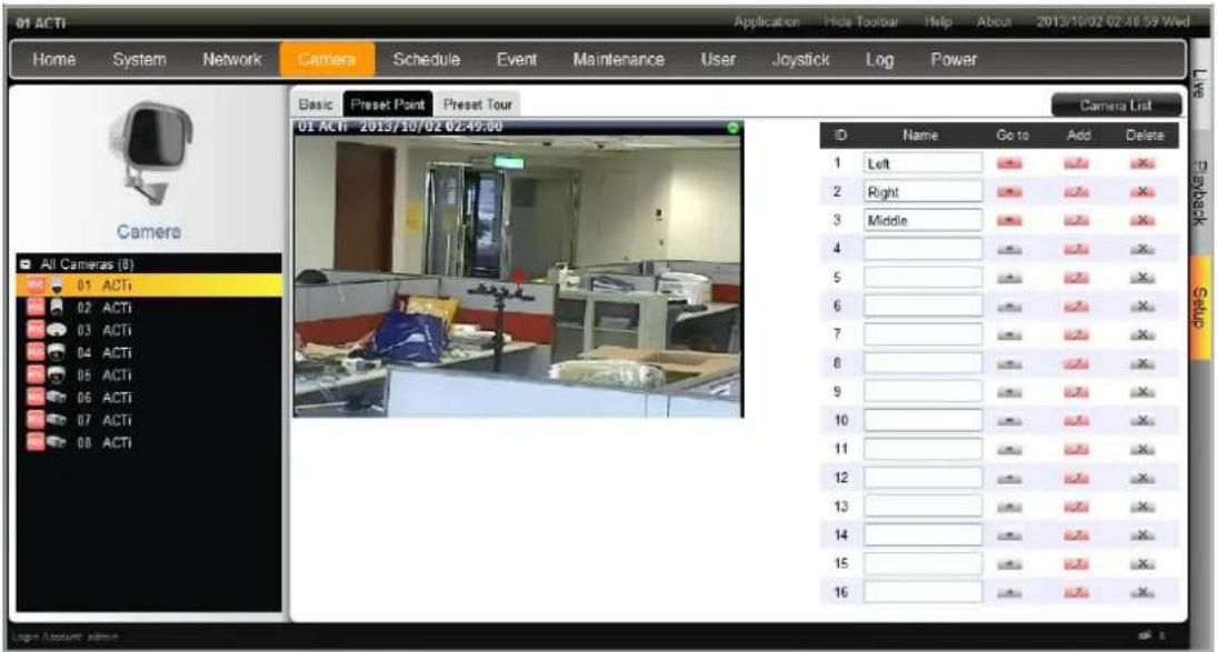 ACTi ENR-110 - Configure PTZ Preset Points - 1