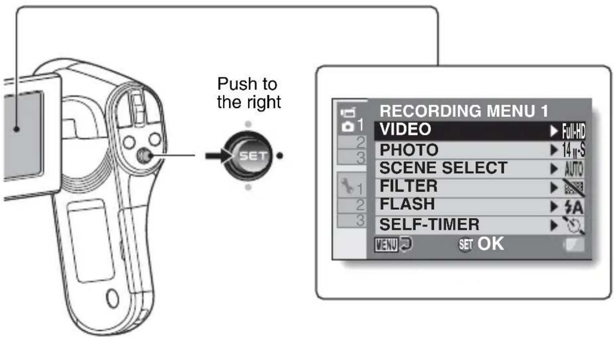 SANYO Xacti VPC-CG102 - Toggle the SET button to the right. - 1