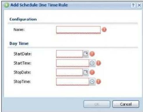 Add Schedule One Time Rule Configuration Name: Day Time StartDate: StartTime: StopDate: StopTime: