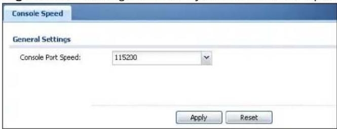 Console Speed General Settings Console Port Speed: 115200 Apply Reset