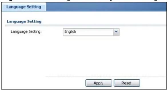 Language Setting Language Setting Language Setting: English Apply Reset