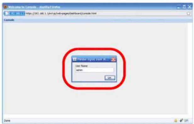 Welcome to Console - Modfile Firefox https://192.188.1.1/jm46/web-pages(Keyboard)console.html Console Please input User N... User Name: admin OK Done