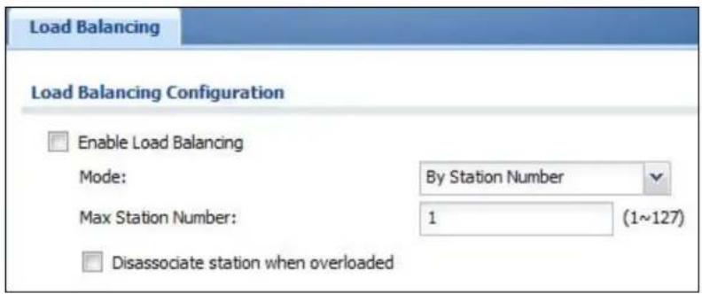 Load Balancing Load Balancing Configuration Enable Load Balancing Mode: By Station Number Max Station Number: 1 (1~127) Disassociate station when overloaded