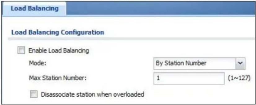 Load Balancing Load Balancing Configuration Enable Load Balancing Mode: By Station Number Max Station Number: 1 (1~127) Disassociate station when overloaded