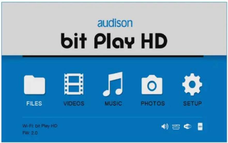 audison bit Play HD FILES VIDEOS MUSIC PHOTOS SETUP Wi-Fi: bit Play HD FW: 2.0