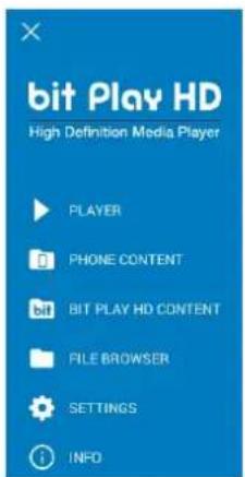 bit Play HD High Definition Media Player PLAYER PHONE CONTENT BIT PLAY HD CONTENT FILE BROWSER SETTINGS INFO