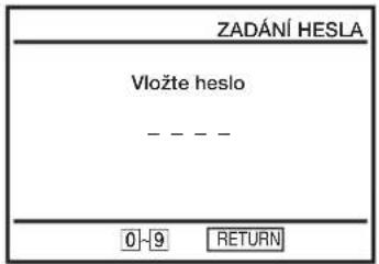 ZADÁNÍ HESLA Vložte heslo ---- 0-9 RETURN