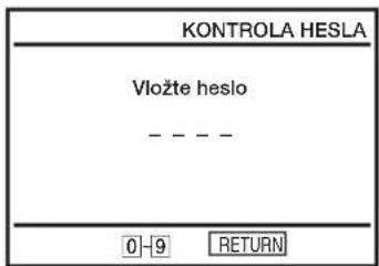 KONTROLA HESLA Vložte heslo ---- 0 -9 RETURN