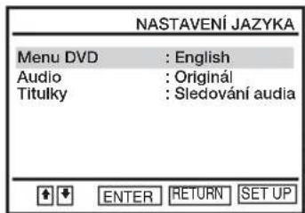 NASTAVENÍ JAZYKA Menu DVD : English Audio : Originál Titulky : Sledování audia