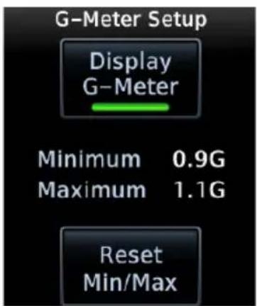 G-Meter Setup Display G-Meter Minimum 0.9G Maximum 1.1G Reset Min/Max