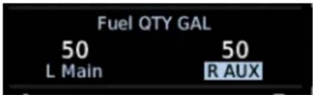 Fuel QTY GAL 50 50 L Main R AUX