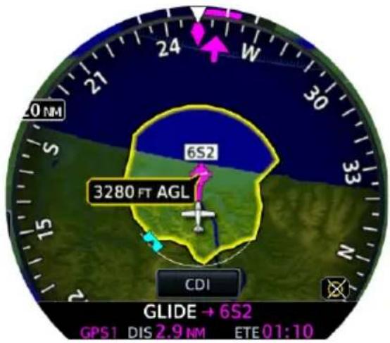 24 W 21 S 0 NM 6S2 3280 FT AGL CDI GLIDE → 6S2 GPS1 DIS 2.9 NM ETE 01:10