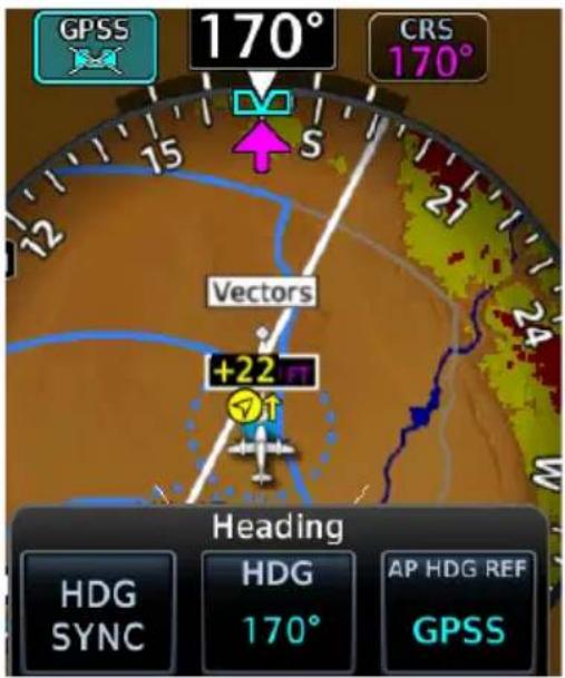 GPSS 170° CRS 170° Vectors +22 Heading HDG HDG AP HDG REF SYNC SYNC 170° GPSS