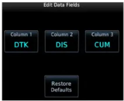 Edit Data Fields Column 1 DTK Column 2 DIS Column 3 CUM Restore Defaults