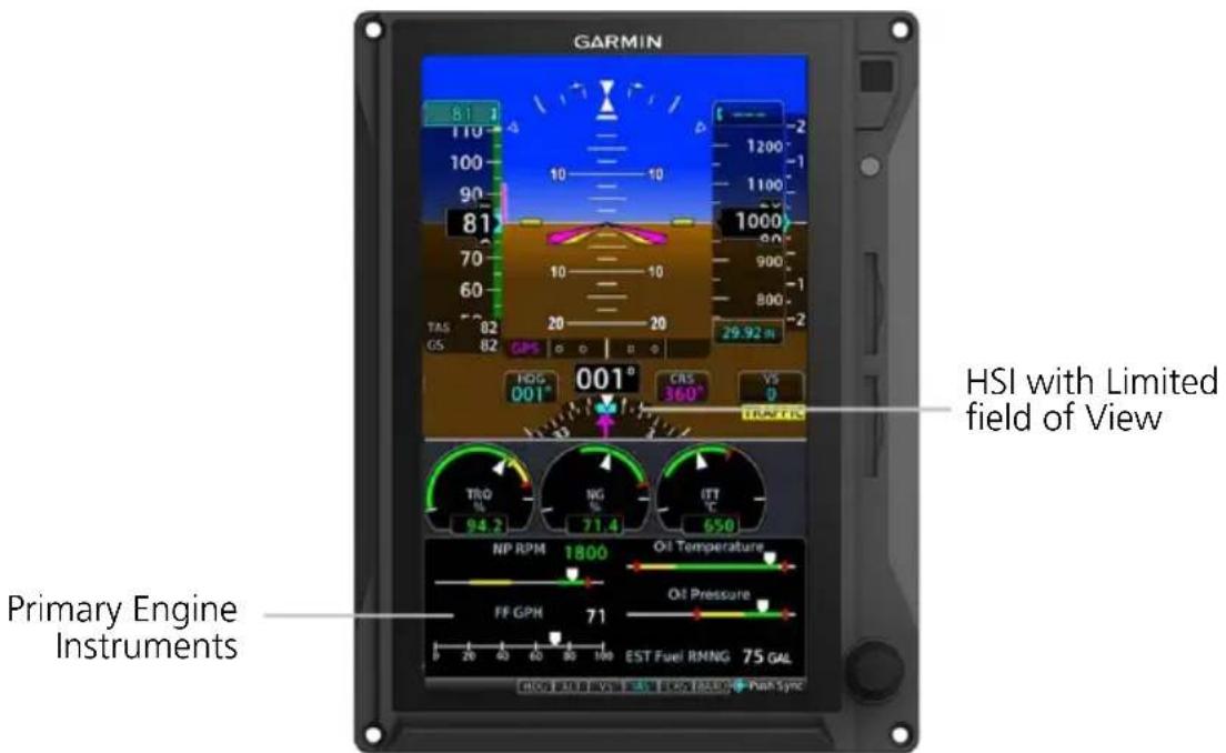 GARMIN 81° 110° 100° 90° 81° 70° 60° 50° 40° 30° 20° 10° 0° -2° 1200° 1100° 1000° 900° 800° 70° 60° 50° 40° 30° 20° 10° 0° -2° 29.92 m HOS 001° GAS VS 360° TROS INS TSO NG ITT 94.2 71.4 650 NP RPM 1800 Oil Temperature FF GPH 71 Oil Pressure EST Fuel RMNG 75 GAL Primary Engine Instruments