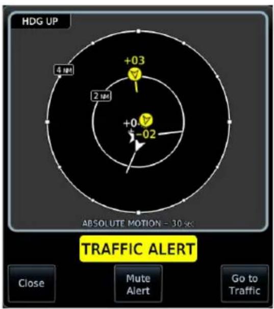 HDG UP +03 4 km 2 km +0.7 -02 ABSOLUTE MOTION - 30 sec TRAFFIC ALERT Close Mute Alert Go to Traffic