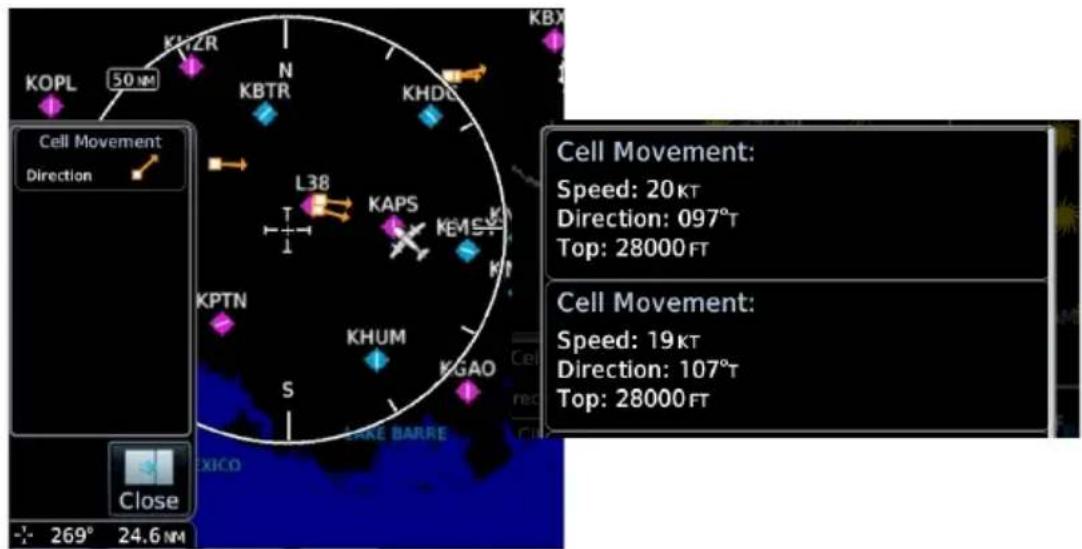 KOPL 50 nm KH2R N KBTR KHDC Cell Movement Direction L38 KAPS KEMS KPTN KHUM KGAO S Close 269° 24.6 nm Cell Movement: Speed: 20KT Direction: 097°T Top: 28000FT Cell Movement: Speed: 19KT Direction: 107°T Top: 28000FT