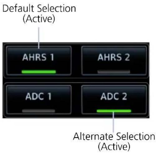Default Selection (Active) AHRS 1 AHRS 2 ADC 1 ADC 2 Alternate Selection (Active)