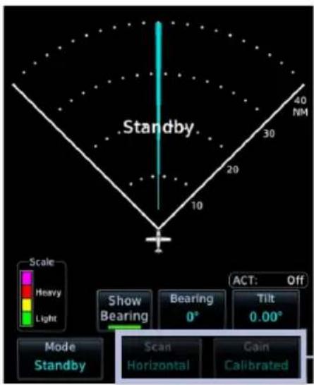 Standby Scale Heavy Light 40 30 20 10 ACT: Off Show Bearing Bearing 0° Tilt 0.00° Mode Standby Scan Horizontal Gain Calibrated
